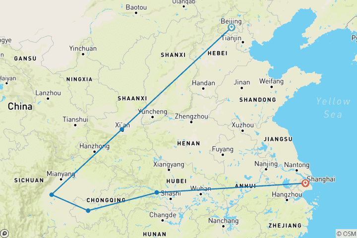 Map of 14-Day Impression China Group Luxury Tour