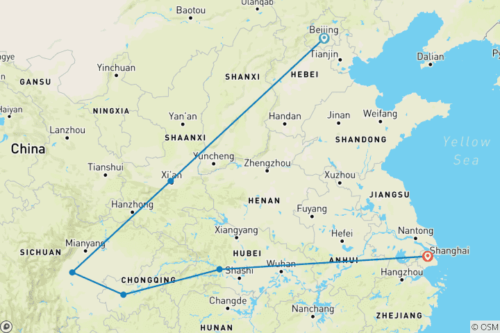 Carte du circuit Voyage de deux semaines en Chine : petit groupe et hôtels de luxe, tout compris