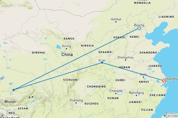 Map of Tailor-Made China Exploration with Tibet, Daily Depart & Private Car