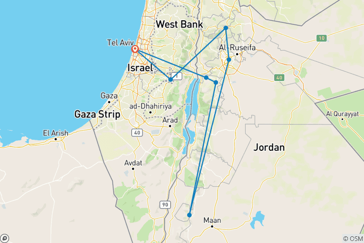Mapa de Ruta clásica por Jordania, 3 días