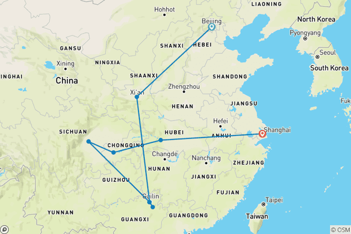 Carte du circuit Voyage personnalisé en Chine en famille avec croisière, départ quotidien et guide privé