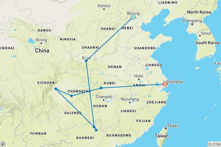 Carte du circuit Points forts de la Chine sur mesure avec départ quotidien et guide privé