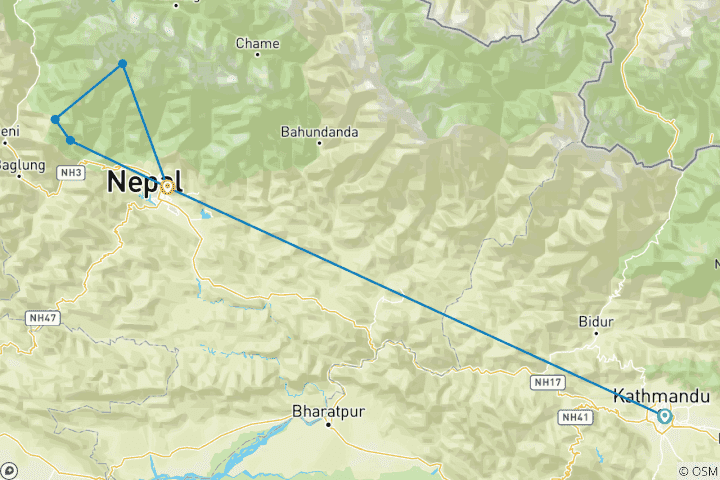 Mapa de Excursionismo en panorámico por el Annapurna