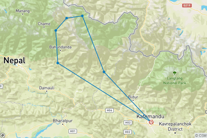 Map of Manaslu Circuit  Trek