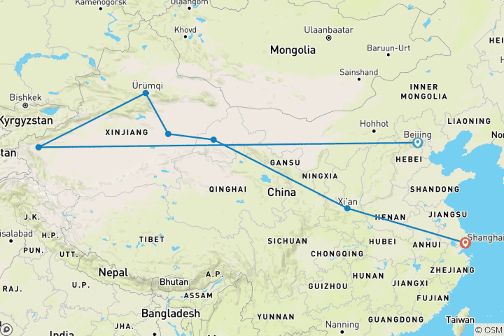 Map of Tailor-Made Classical Silk Road Tour with Daily Departure and Private Guide