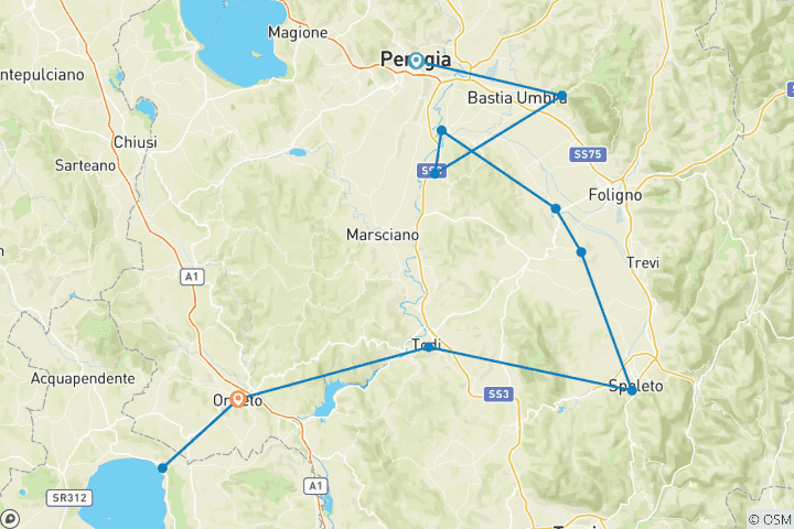 Carte du circuit Ombrie, le cœur vert de l'Italie à vélo - 10 jours - Classic Self Guided