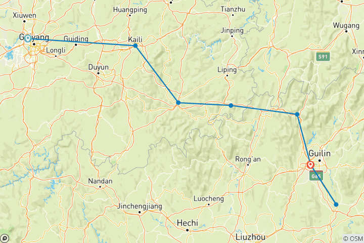 Kaart van Aangepast China-avontuur naar etnische minderheidsdorpen, dagelijks vertrek & privégids
