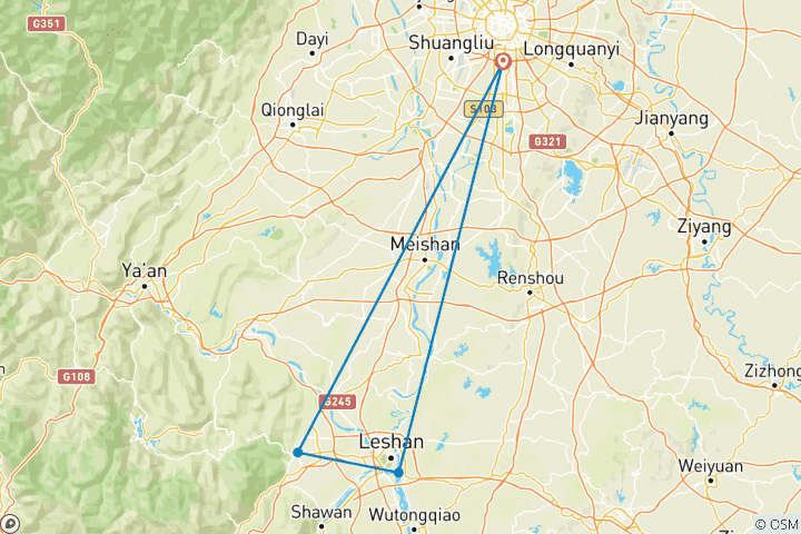 Map of Tailor-Made Chengdu Holiday with Pandas and Mt. Emei, Daily Depart