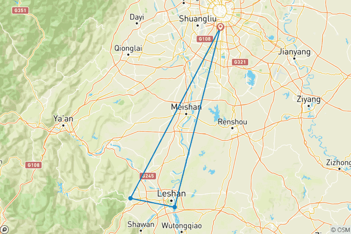 Map of Tailor-Made Chengdu Holiday with Pandas and Mt. Emei, Daily Depart