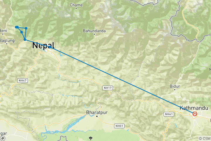 Map of Ghorepani Poon Hill Trek