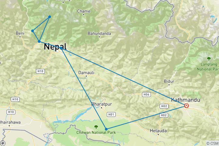 Kaart van Langzame en gemakkelijke trektochten in de Annapurna