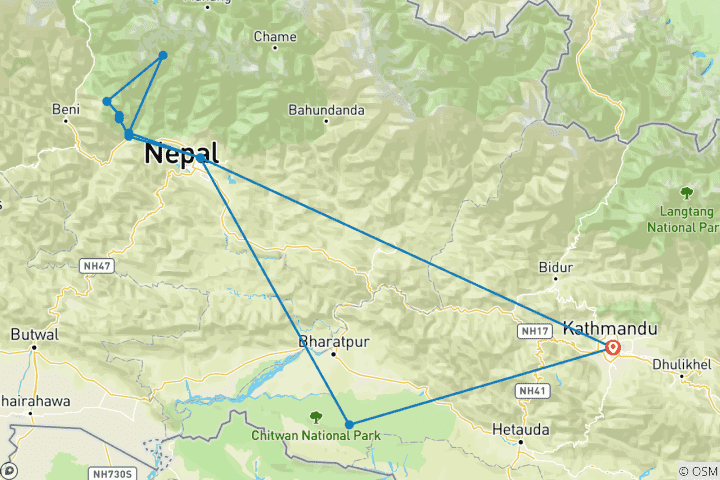 Map of Family Trekking In Annapurna