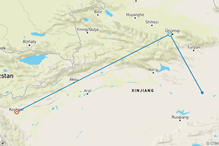 Carte du circuit Circuit sur mesure de 7 jours dans le désert de Gobi au Xinjiang, avec départ quotidien et sans paiement local