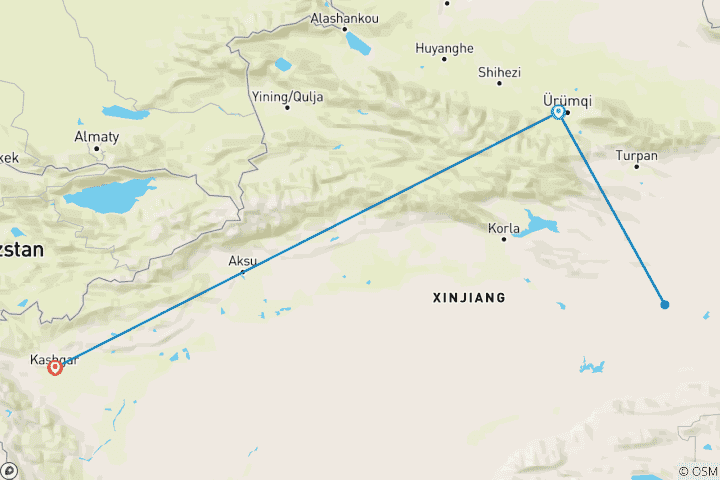 Map of Tailor-Made 7 Days China Gobi Desert Adventure in Xinjiang, Daily Start