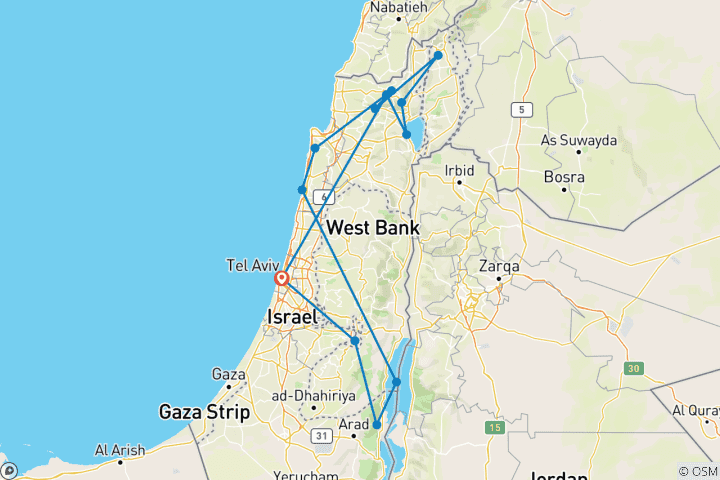 Map of Jewish Israel Luxury Tour 10 days