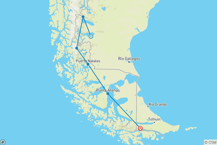 Map of Argentina & Chile: Amazing Patagonia - 13 days