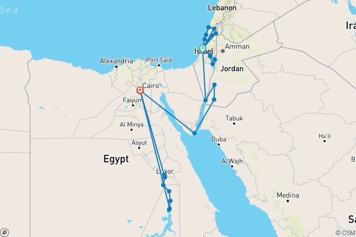 Map of Israel, Jordan, and Egypt Luxury 13 days with Nile Cruise