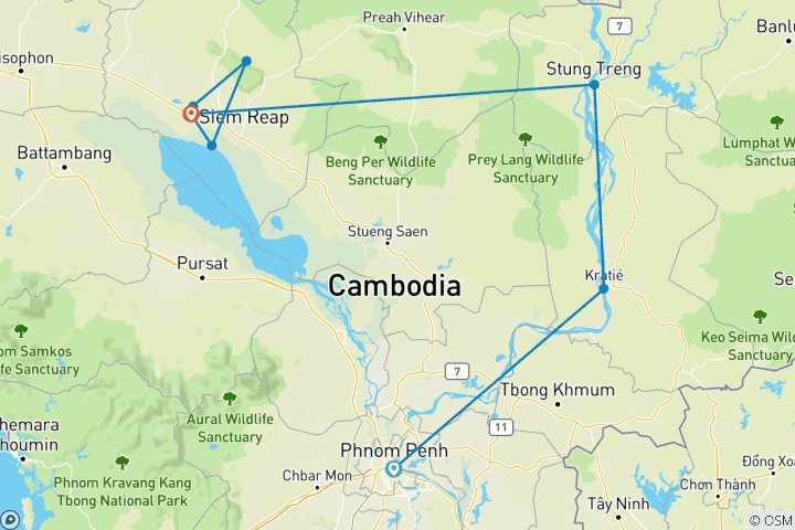 Kaart van Expeditie door Cambodja - fietsen, wandelen & kajakken