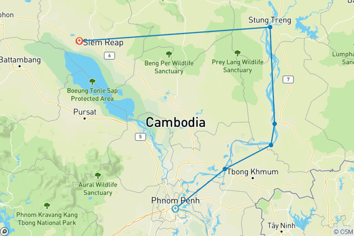 Karte von Kambodscha Expedition: Radfahren, Wandern, Kajak