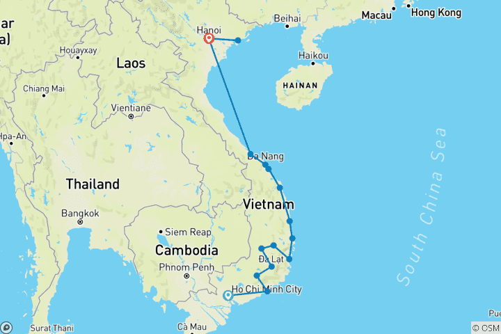 Map of 17 Days Connecting Vietnam Bike Tour