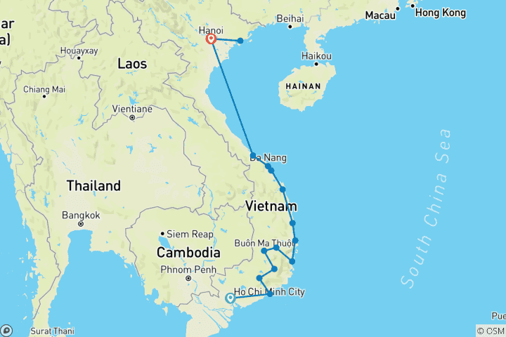 Kaart van Verbinding met Vietnam – een fietstocht – 17 dagen