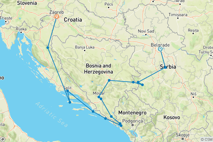 Map of Balkan Essentials in 12 days