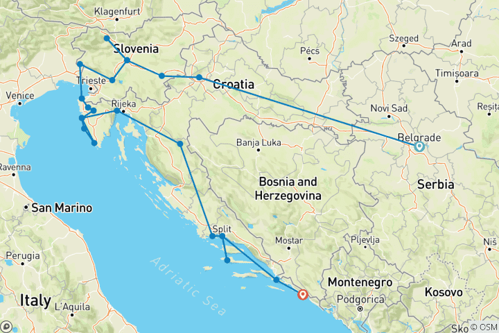 Map of Balkan Extended - Belgrade to Dubrovnik