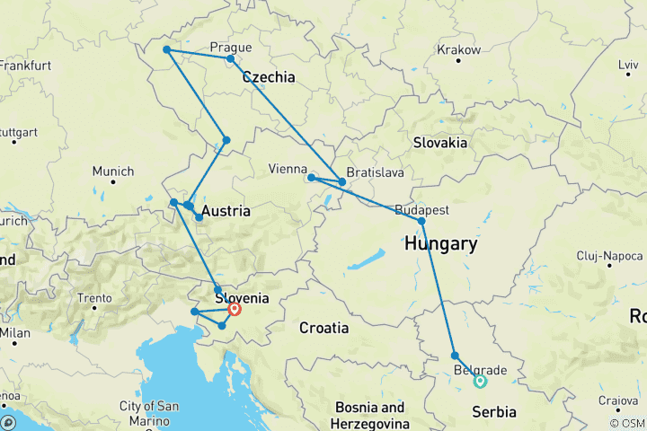 Carte du circuit Villes impériales et Alpes autrichiennes