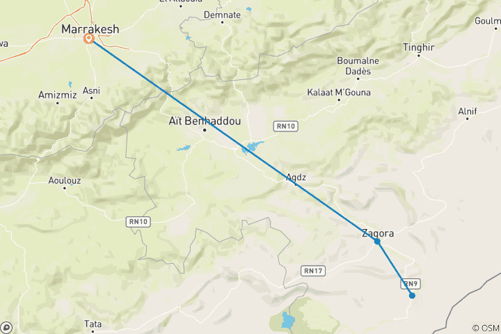 Mapa de Sahara excursionismo Marruecos 8 días