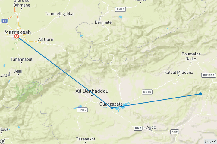 Carte du circuit Trek Jebel Saghro 8 jours