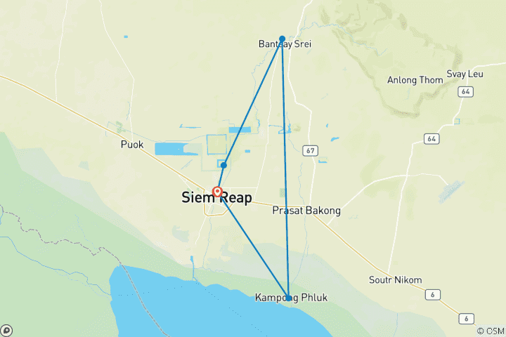 Carte du circuit Aventure cycliste à Angkor : Temples de la jungle et pistes fluviales