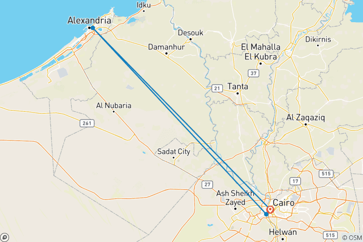 Carte du circuit Le Caire et Alexandrie : Un conte de deux villes