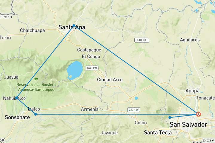 Mapa de Paquete de 4 días para El Salvador