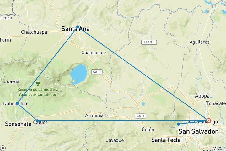 Map of Taste of El Salvador 4 Days