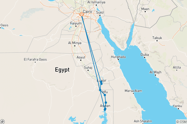 Map of Pharaohs Nile Cruise Adventure - Return Flights Included