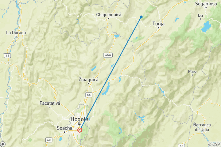 Carte du circuit 5 jours en Colombie : Bogota, chemins coloniaux et sel sacré