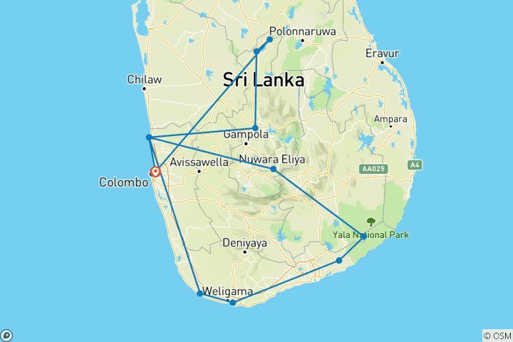 Map of 6 Days and 5 Nights Tour in Sri Lanka - Free Upgrade to Private Tour