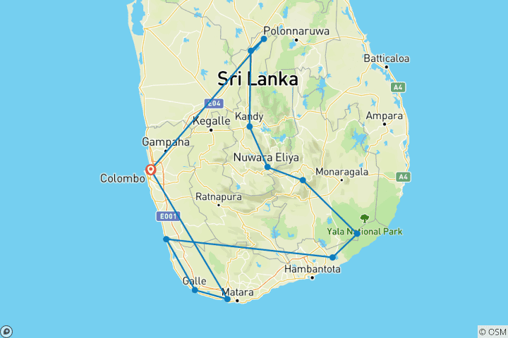 Map of 6 Days and 5 Nights Tour in Sri Lanka - Upgrade to Private Tour