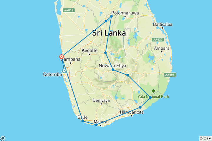 Map of Splendour Of Sri Lanka (7 Days) Free Upgrade to Private Tour Available