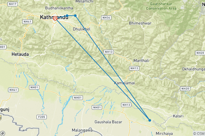 Carte du circuit Trek à Katmandou
