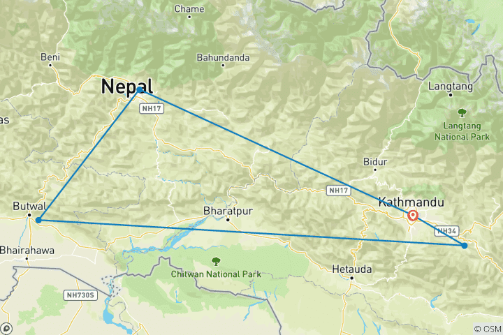 Kaart van Boeddhisme Circuit - Nepal