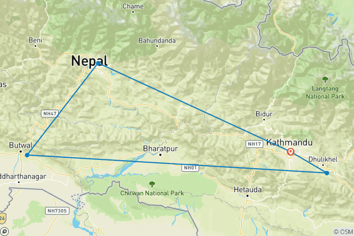 Kaart van Boeddhisme Circuit - Nepal