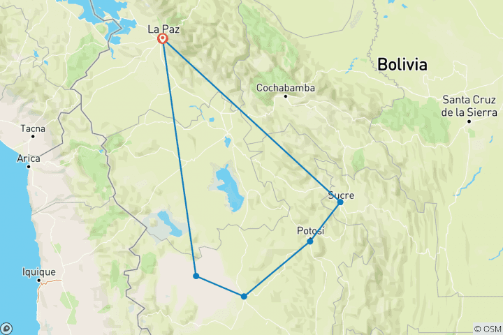 Carte du circuit Journeys : Les points forts de la Bolivie National Geographic Journeys