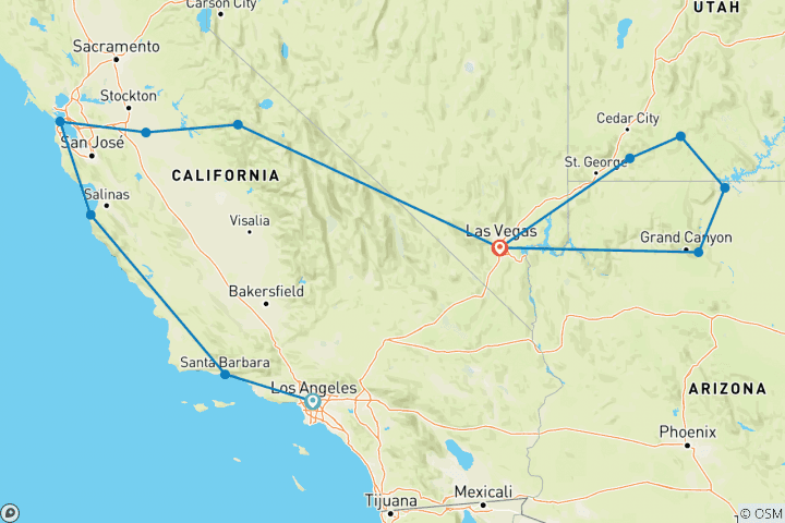 Mapa de Lo mejor de la aventura del oeste 7D/6N