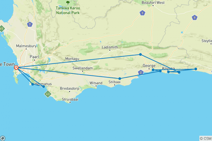 Map of 4 Day Garden Route Adventure