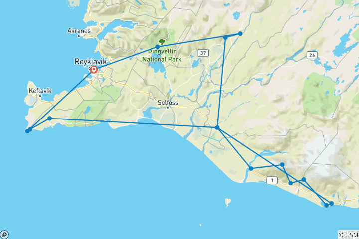 Carte du circuit Aventure de Noël et d'aurores boréales - 5 jours