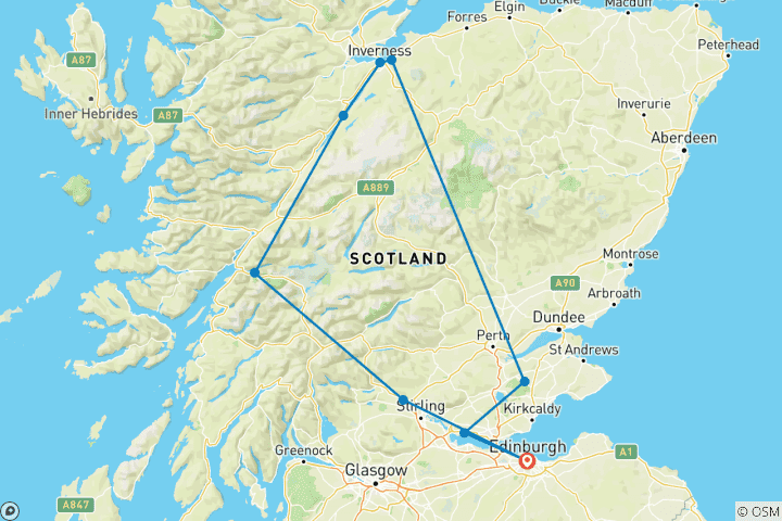 Mapa de Circuito de 2 días a Outlander en grupo reducido