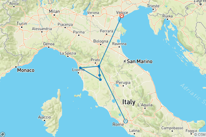 Mapa de Italia en tren de alta velocidad