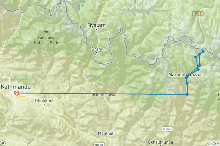 Map of Everest Base Camp Trek -14 Days