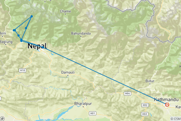 Mapa de Excursión al campamento base del Annapurna